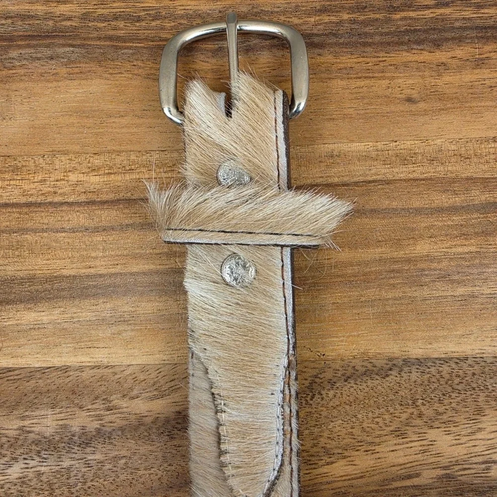 Brud LeBoeuf Handcrafted Hair on Hide Leather Western Belt Tan White Size 40